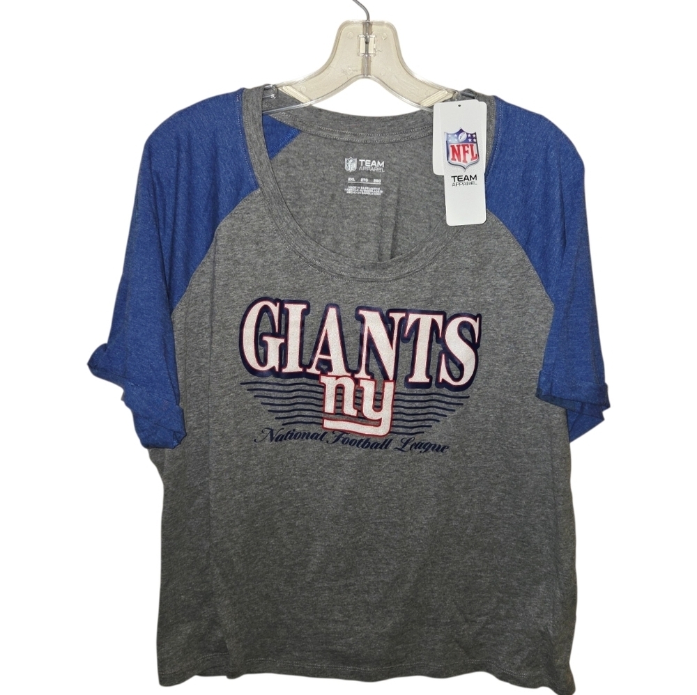 NFL Giants Gray and Blue Raglan Tee shirt glitter accents 2x nwt